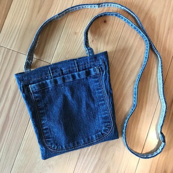 Denim Crossbody Bag: Sunflower Theme Handmade Jean Purse, Cell Phone Holder - Picture 2 of 11
